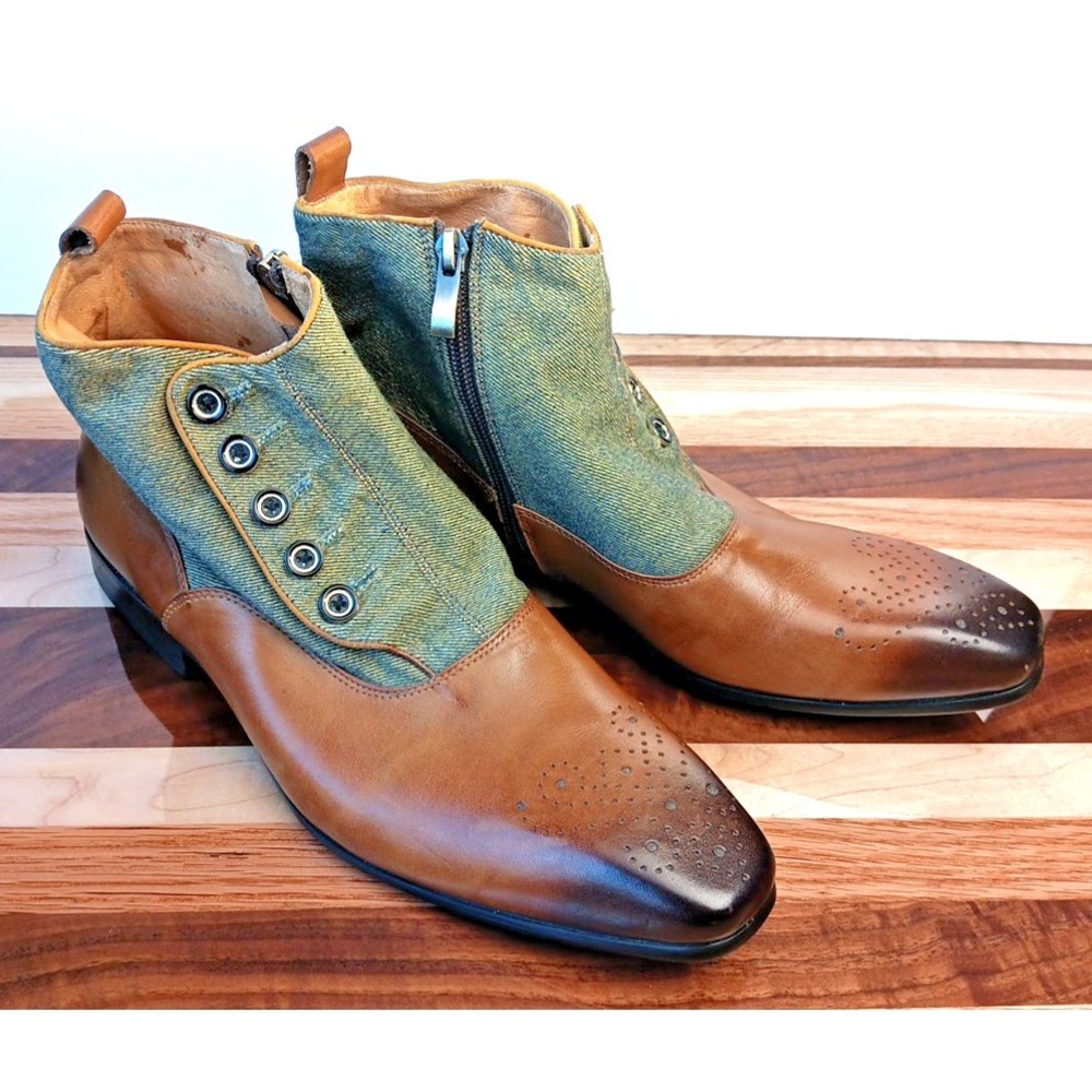 Carrucci Shoes Mens 8 Chelsea Boots Cognac Dress Shoes Slip On Zip Up